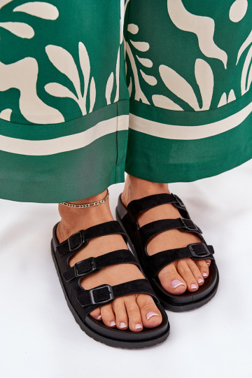 Damen Pantoletten mit Riemen und Schnallen in Schwarz Uliri