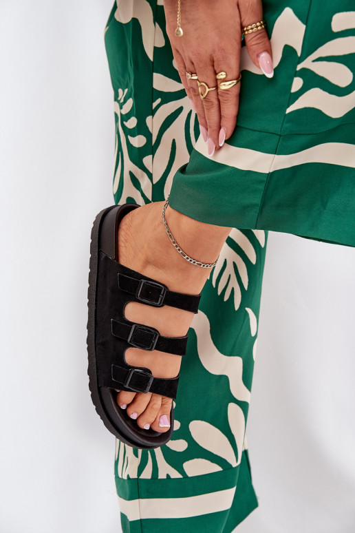 Damenhausschuhe mit Streifen I mit Schnallenmi schZuarze Farbe Uliri Damenhausschuhe mit Streifen I mit Schnallenmi schZuarze Farbe Uliri