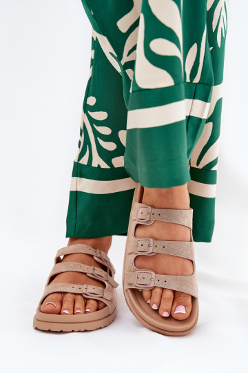 Damenhausschuhe mit Streifen I mit Schnallenmi Beige Uliri 2