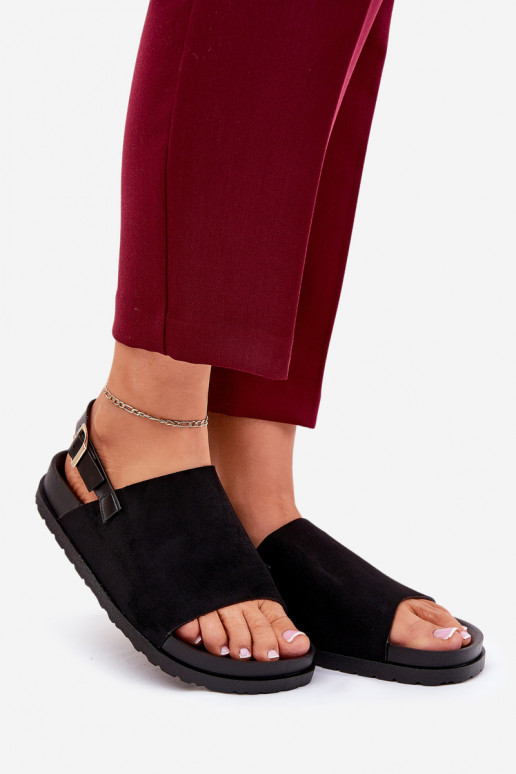 Damensandalen Z aus Öko-INildlederu mit einer Plattform schZuarze Farbe Migola