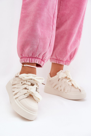 Eko Haut Sneakers Stilvollllschuhe mit einer Plattform Beige Penolle 2