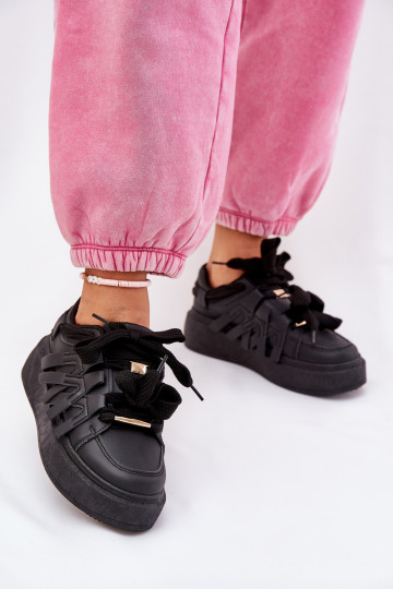 Eko Haut Sneakers Stilvollllschuhe mit einer Plattform schZuarze Farbe Penolle