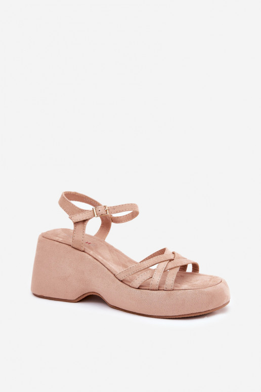 Sandalen mit einer Plattform I Koturnie Z aus Öko-INildlederu Beige Nendal