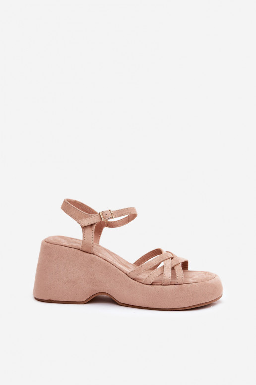 Sandalen mit einer Plattform I Koturnie Z aus Öko-INildlederu Beige Nendal