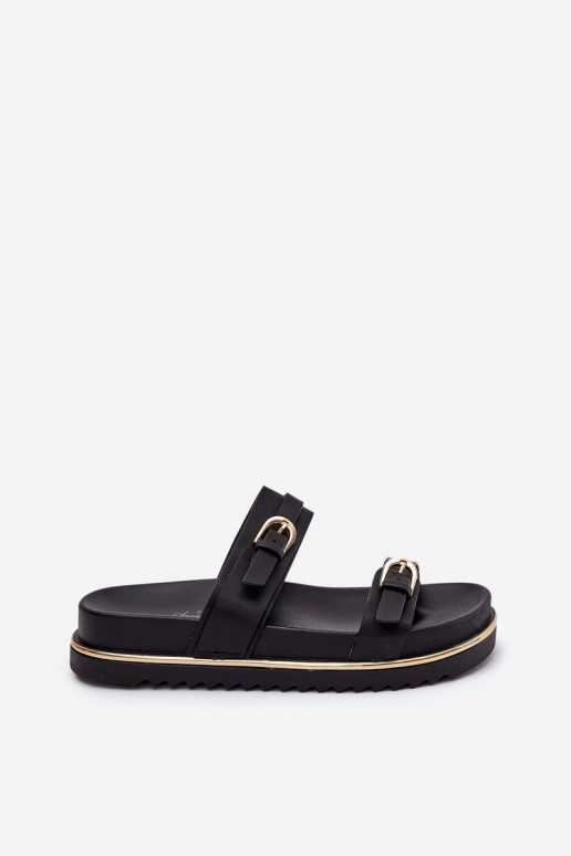 Damenhausschuhe Glatt mit einer Plattform mit Streifen I mit Schnallenmi schZuarze Farbe Ziferte Damenhausschuhe Glatt mit einer Plattform mit Streifen I mit Schnallenmi schZuarze Farbe Ziferte