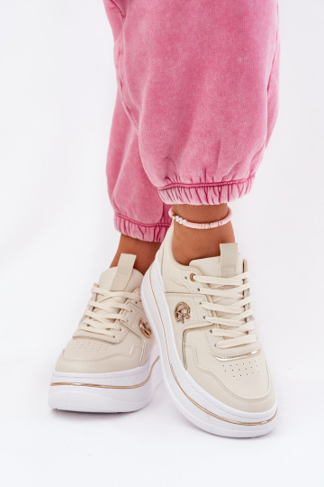 Feminin Turnschuhe mit einer Plattform Beige Caldeno 2