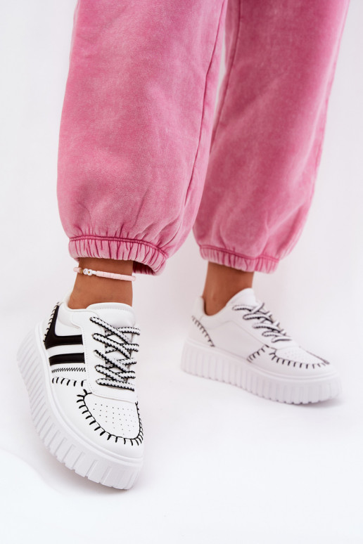 Sneakers Stilvollllschuhe Feminin mit einer Plattform INeiß-schZuarze Farbe Ofenale
