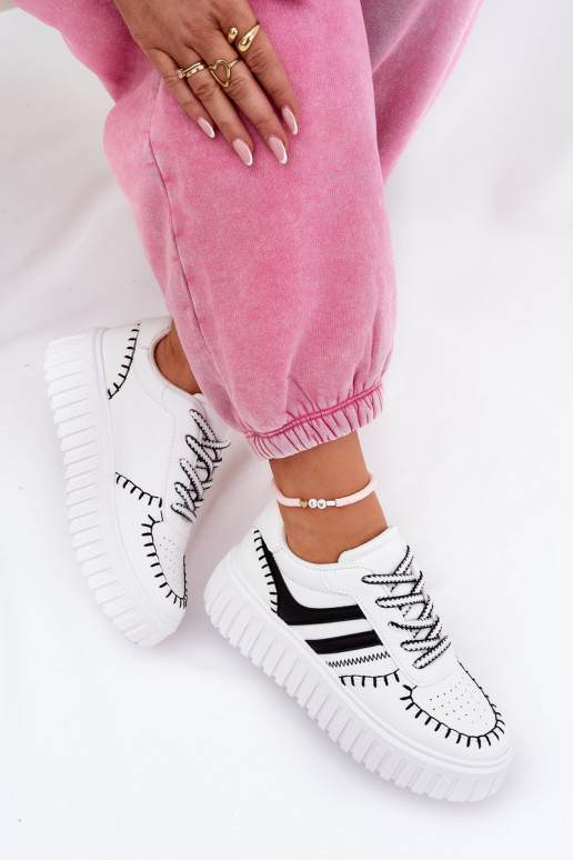 Sneakers Stilvollllschuhe Feminin mit einer Plattform INeiß-schZuarze Farbe Ofenale