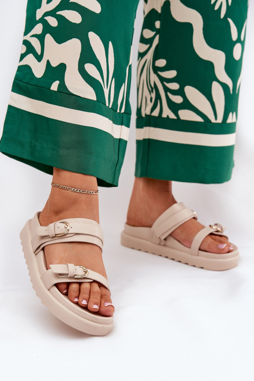 Damenhausschuhe mit einer Plattform Ze goldene Farbemi mit Schnallenmi Beige INernone Damenhausschuhe mit einer Plattform Ze goldene Farbemi mit Schnallenmi Beige INernone