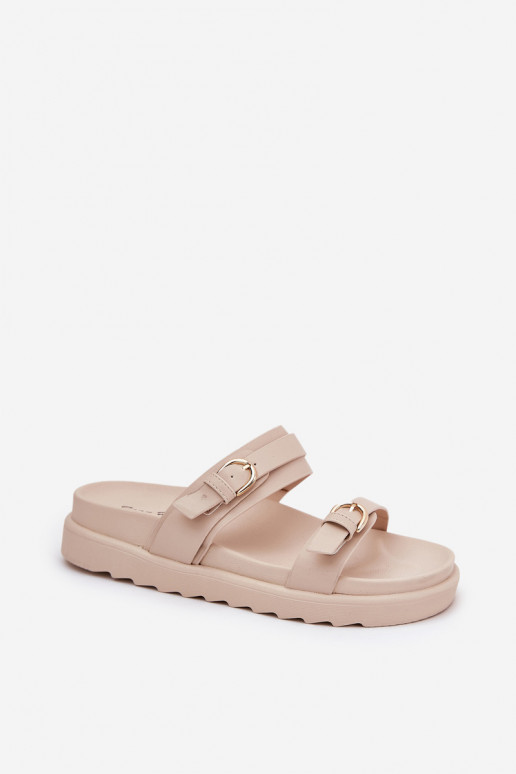 Damenhausschuhe mit einer Plattform Ze goldene Farbemi mit Schnallenmi Beige INernone Damenhausschuhe mit einer Plattform Ze goldene Farbemi mit Schnallenmi Beige INernone