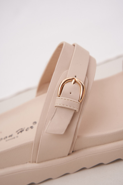 Damenhausschuhe mit einer Plattform Ze goldene Farbemi mit Schnallenmi Beige INernone Damenhausschuhe mit einer Plattform Ze goldene Farbemi mit Schnallenmi Beige INernone