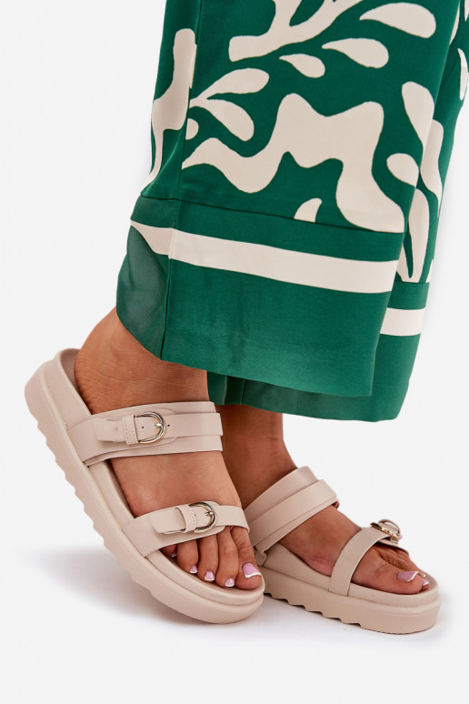 Damenhausschuhe mit einer Plattform Ze goldene Farbemi mit Schnallenmi Beige INernone Damenhausschuhe mit einer Plattform Ze goldene Farbemi mit Schnallenmi Beige INernone