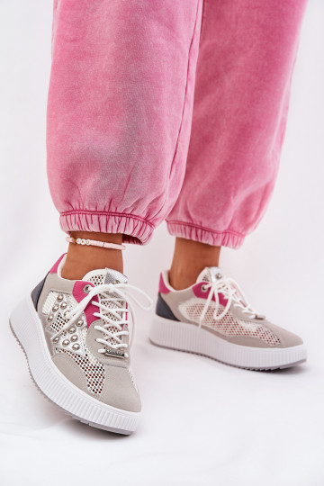 Turnschuhe Feminin mit Netz Und Stollen graue Farbe Ogalda 2