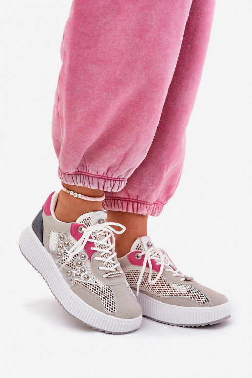 Turnschuhe Feminin mit Netz Und Stollen graue Farbe Ogalda Turnschuhe Feminin mit Netz Und Stollen graue Farbe Ogalda