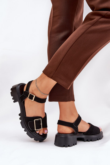 Damen Plateau-Sandalen aus Kunstvelours in Schwarz 2