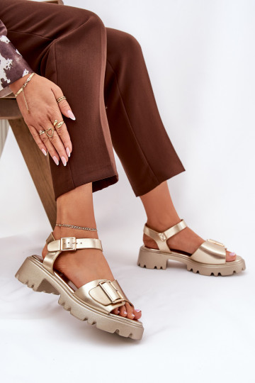 Eko Damensandalen Feminin mit Schnallen goldene Farbe Gofielle