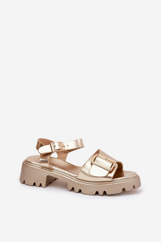 Eko Damensandalen Feminin mit Schnallen goldene Farbe Gofielle