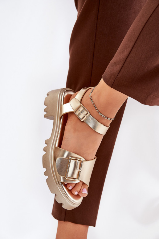 Eko Damensandalen Feminin mit Schnallen goldene Farbe Gofielle