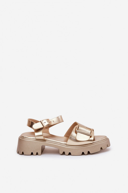 Eko Damensandalen Feminin mit Schnallen goldene Farbe Gofielle