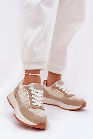 Turnschuhe Feminin mit Netz mit einer Plattform Khaki-Farbe Poova