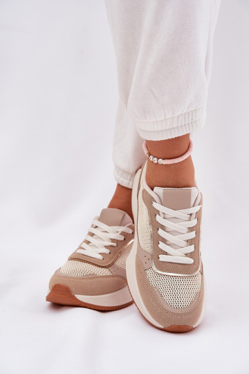 Turnschuhe Feminin mit Netz mit einer Plattform Khaki-Farbe Poova 2