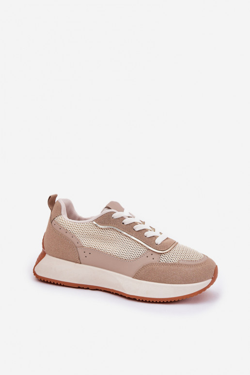 Turnschuhe Feminin mit Netz mit einer Plattform Khaki-Farbe Poova