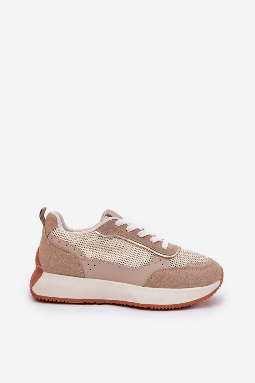 Turnschuhe Feminin mit Netz mit einer Plattform Khaki-Farbe Poova