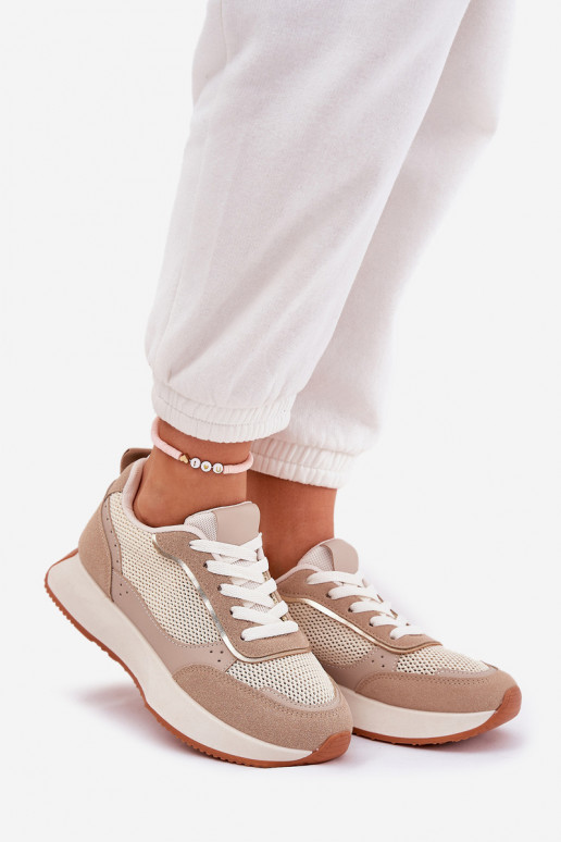 Turnschuhe Feminin mit Netz mit einer Plattform Khaki-Farbe Poova