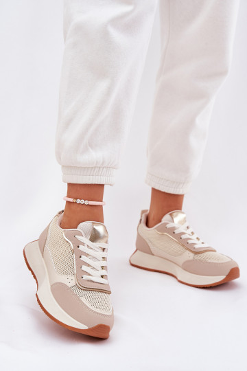 Turnschuhe Feminin mit Netz mit einer Plattform Beige Poova 2