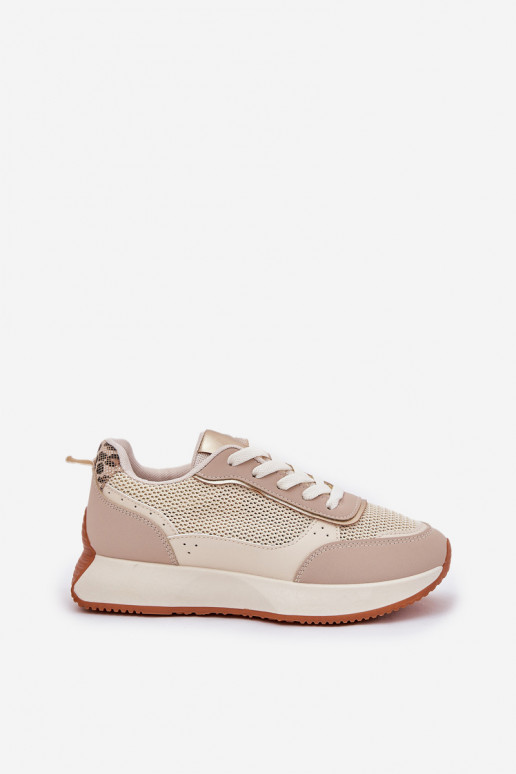 Turnschuhe Feminin mit Netz mit einer Plattform Beige Poova Turnschuhe Feminin mit Netz mit einer Plattform Beige Poova