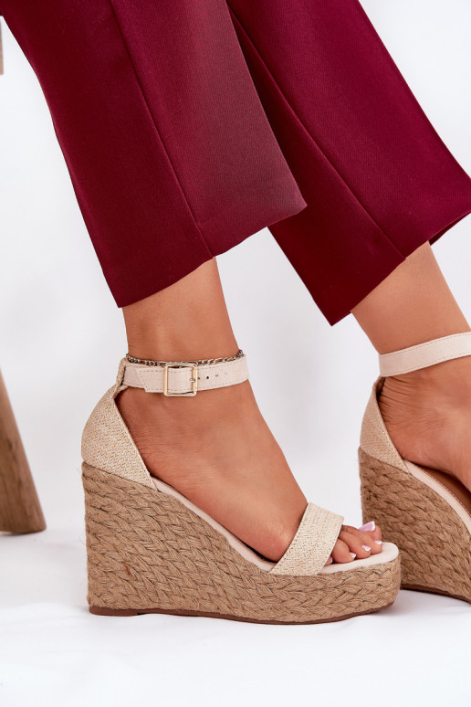 Damensandalen Auf einem Keil Mit Zopf Beige Adelio