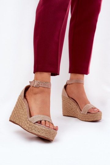 Damensandalen Auf einem Keil Mit Zopf Khaki-Farbe Adelio 2