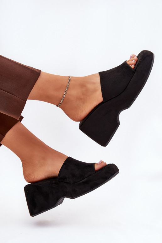 Eko INildleder-Hausschuhe für Damen mit einer Plattform I Koturnie schZuarze Farbe Afisal