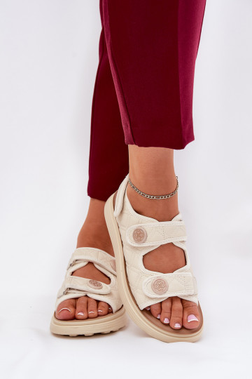 Damensandalen Mit Dekorationeni Detalami mit Klebeverschlüssen Beige Zoliner