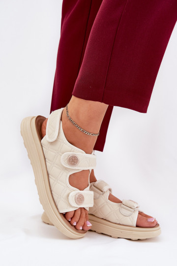 Damensandalen Mit Dekorationeni Detalami mit Klebeverschlüssen Beige Zoliner 2