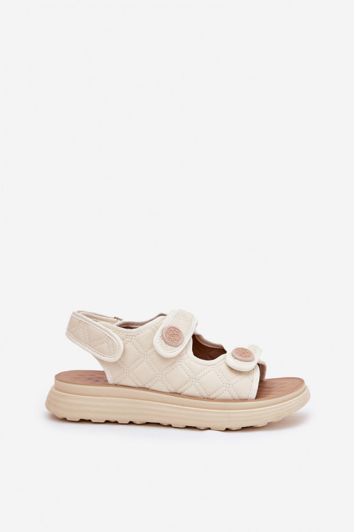 Damensandalen Mit Dekorationeni Detalami mit Klebeverschlüssen Beige Zoliner