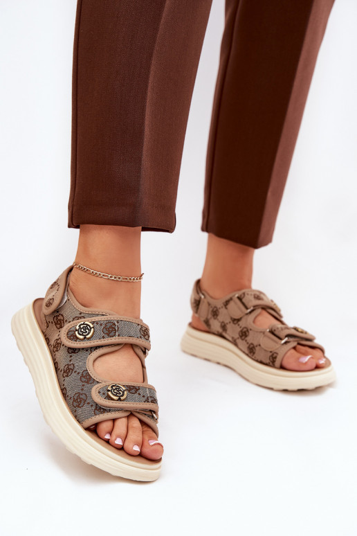 Feminin Gemustert  Sandalen Ze goldene Farbemi Detalami Khaki-Farbe Pefese