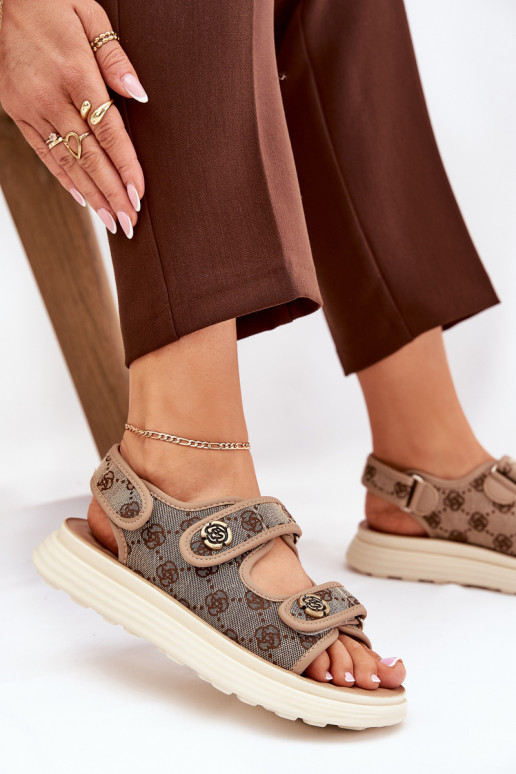 Feminin Gemustert  Sandalen Ze goldene Farbemi Detalami Khaki-Farbe Pefese