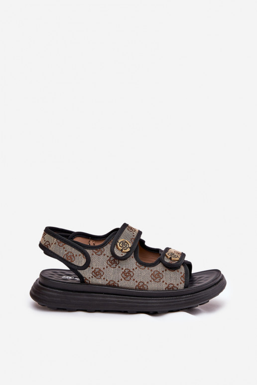 Feminin Gemustert  Sandalen Ze goldene Farbemi Detalami Beige-schZuarze Farbe Pefese