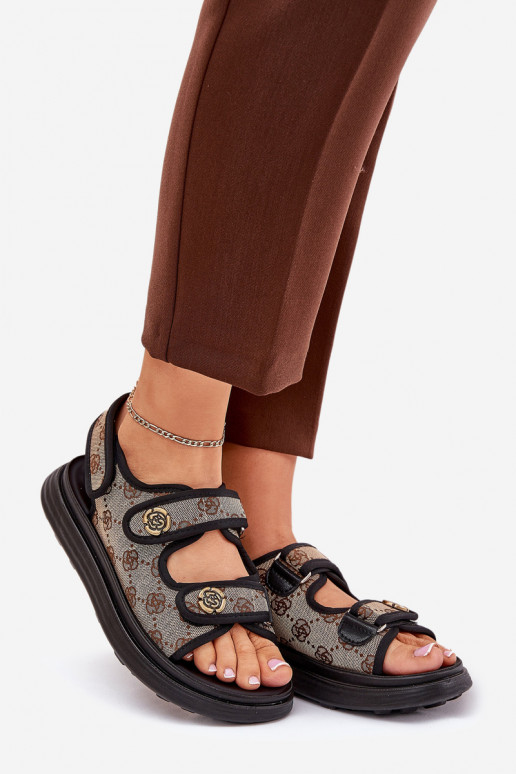 Feminin Gemustert  Sandalen Ze goldene Farbemi Detalami Beige-schZuarze Farbe Pefese