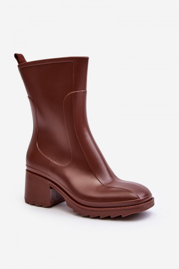Feminin matt Gummistiefel Stiefel mit Absätzen braune Farbe Bertaida