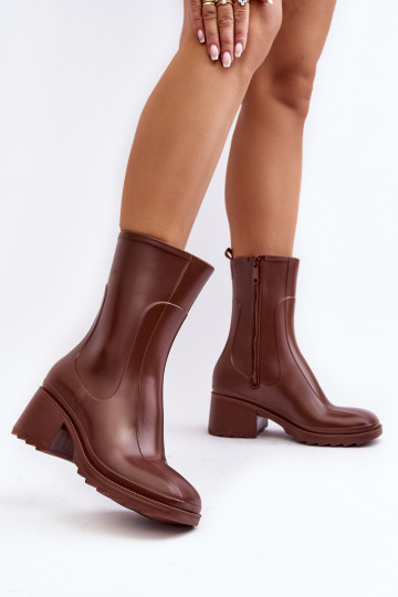 Feminin matt Gummistiefel Stiefel mit Absätzen braune Farbe Bertaida 2