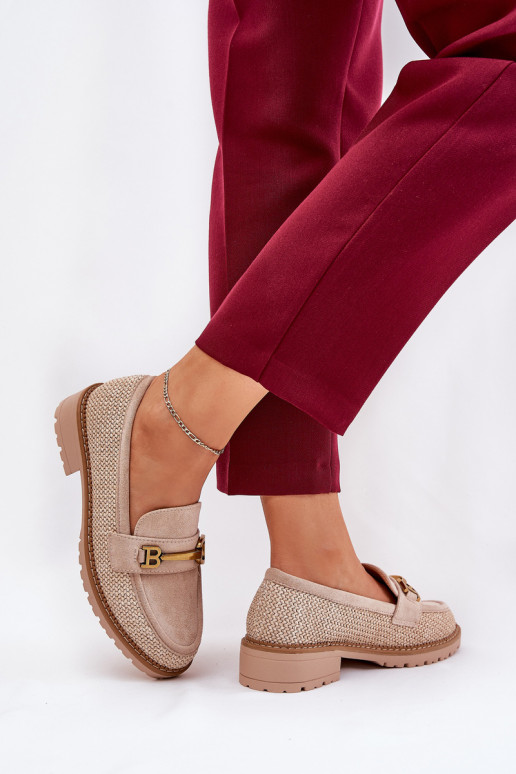 Mokassins für Damen Mit Zopf I goldene Farbem Detalem Beige Seffolia Mokassins für Damen Mit Zopf I goldene Farbem Detalem Beige Seffolia