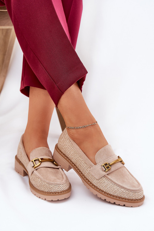 Mokassins für Damen Mit Zopf I goldene Farbem Detalem Beige Seffolia Mokassins für Damen Mit Zopf I goldene Farbem Detalem Beige Seffolia