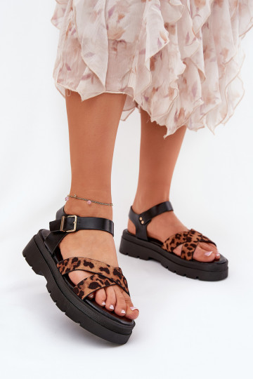 Damensandalen mit einer Plattform mit Leopardenfellmuster braune Farbe Gevinniser 2