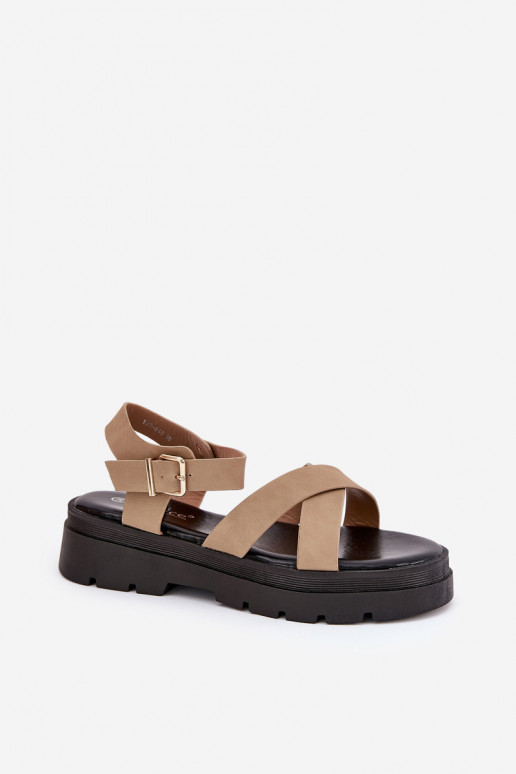 Damensandalen mit einer Plattform aus Öko-Leder Khaki-Farbe Gevinniser Damensandalen mit einer Plattform aus Öko-Leder Khaki-Farbe Gevinniser