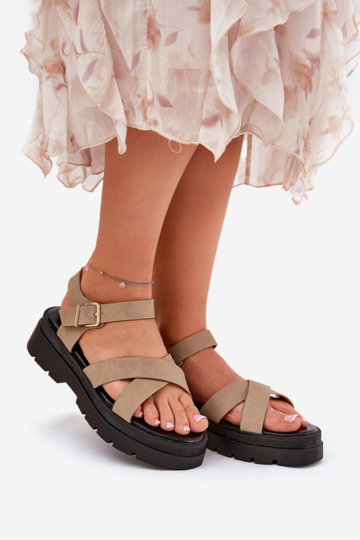 Damensandalen mit einer Plattform aus Öko-Leder Khaki-Farbe Gevinniser Damensandalen mit einer Plattform aus Öko-Leder Khaki-Farbe Gevinniser