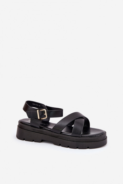 Damensandalen mit einer Plattform aus Öko-Leder schZuarze Farbe Gevinniser