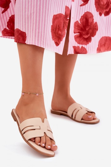 Damenhausschuhe mit breiten Absätzen Mit Ausschnitten Eko Haut Beige Ecapus 2