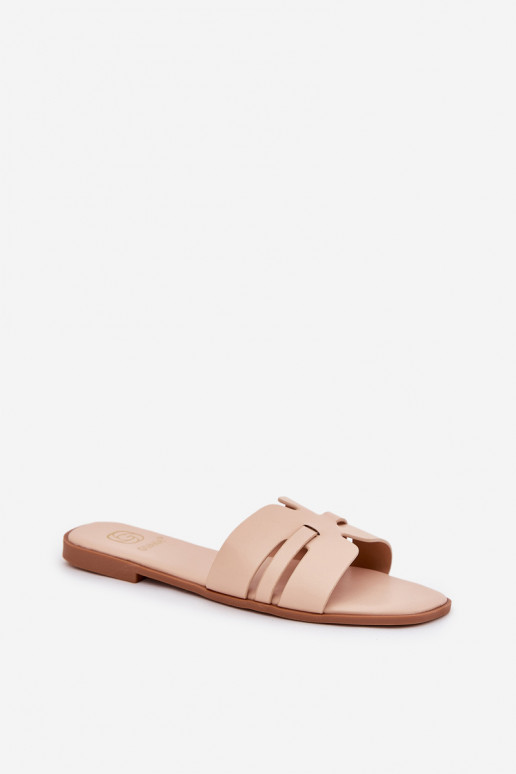 Damenhausschuhe mit breiten Absätzen Mit Ausschnitten Eko Haut Beige Ecapus Damenhausschuhe mit breiten Absätzen Mit Ausschnitten Eko Haut Beige Ecapus